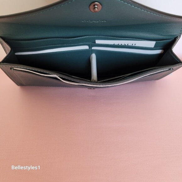 COACH Wyn Envelope Crossgrain Leather Wallet- Forest color 🎈$121. - Picture 13 of 16